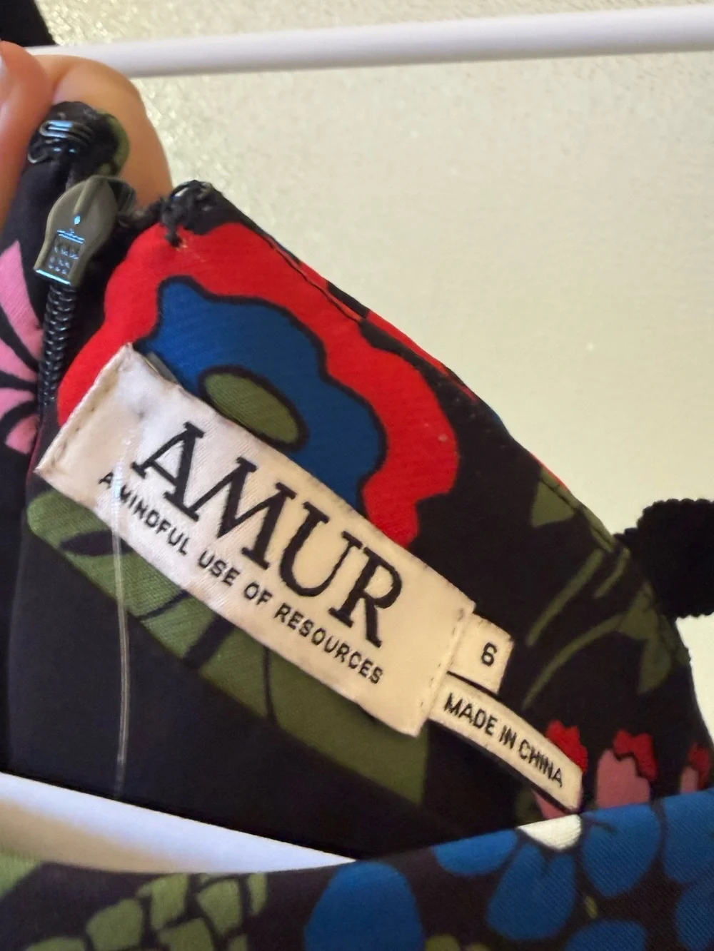 AMUR Gael Midi Dress in Black Multi Sz 6